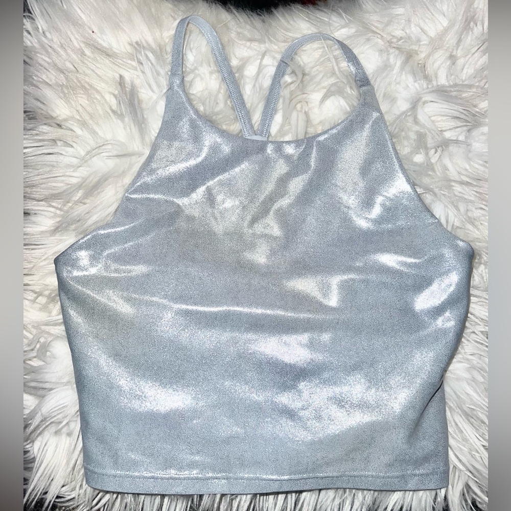 Longline blue shimmer sports bra by old navy